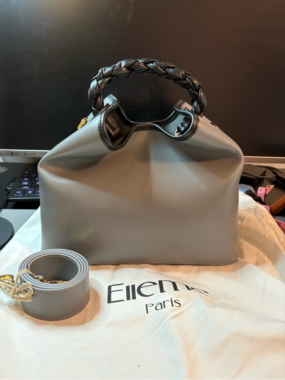 Elleme Paris Raisin Bag in Tresse Leather Braided Top Handle